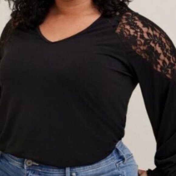 torrid Tops - Torrid Studio Knit Lace Shoulder Top size 5X black